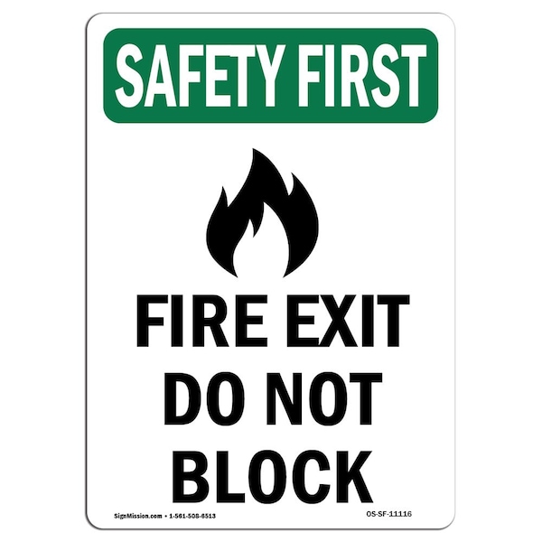 OSHA Sign, Fire Exit Do Not Block W/ Symbol, 14in X 10in Aluminum, 10"W, 14" L, Portrait